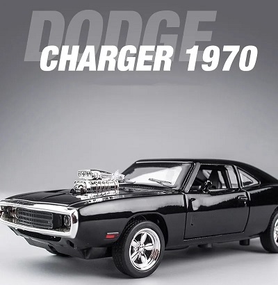 CARRO DODGE CHARGER 1970 PRETO FRICÇÃO C/ SOM E LUZES 1/32