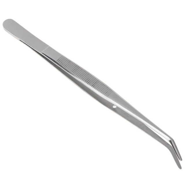 PINÇA DE AÇO INOX PONTA CURVA SERRILHADA 15,7cm 